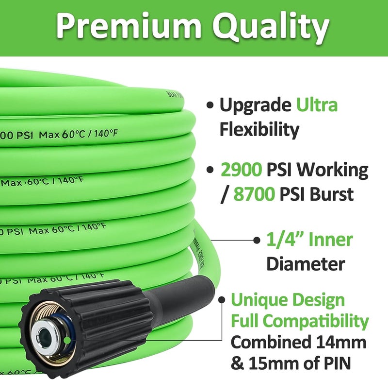 BEAR FORCE Super Flexible Pressure Washer Hose M22 Brass Fitting 32ft 1/4" 2900PSI, Kink Resistant Extension Hose,Power Washer Hose Replacement for Ryobi, Troy Bilt, Greenworks, CRAFTSMAN Most Brand Power Washer - Image 2